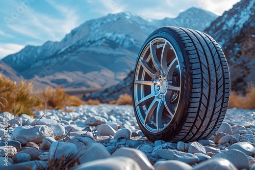 Tires grip icy roads, ensuring transportation safety on snowy journeys, their rubber patterns crucial for traction.