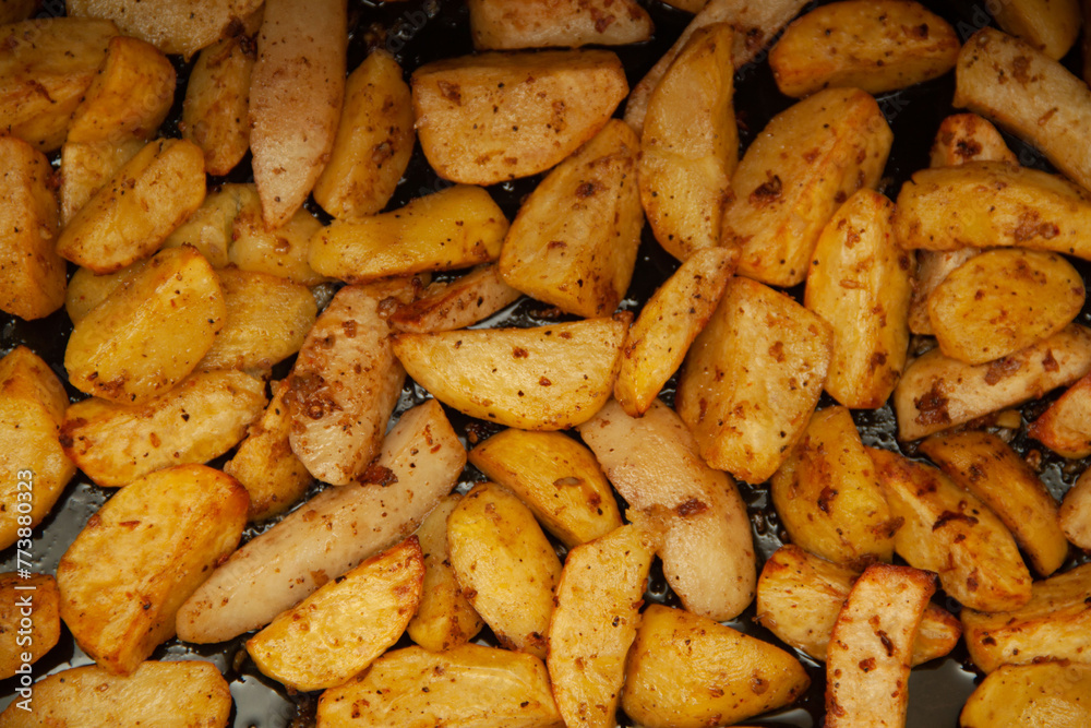 baked potatoes. Golden texture. Potatoes in the oven. baked potatoes. Golden texture. Potatoes in the oven.