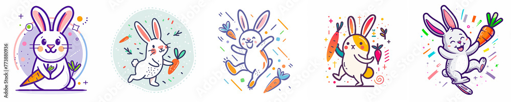 Collage of cute stylized rabbit holding a carrot, perfect for children's themes.