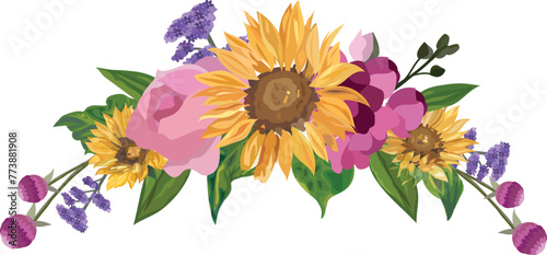 Sunflower illustration on transparent background.
