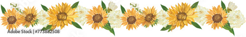 Sunflower line border illustration on transparent background.