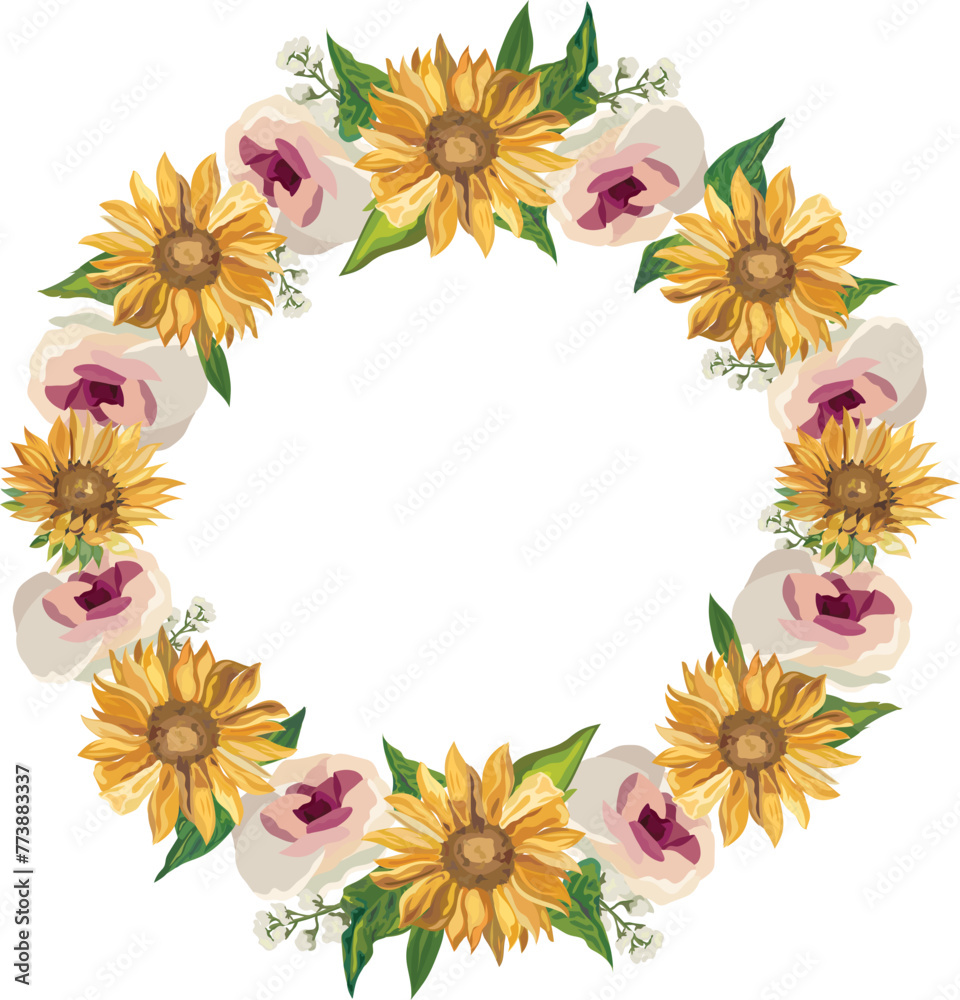 Sunflower wreath illustration on transparent background. Sunflower wreath illustration on transparent background.