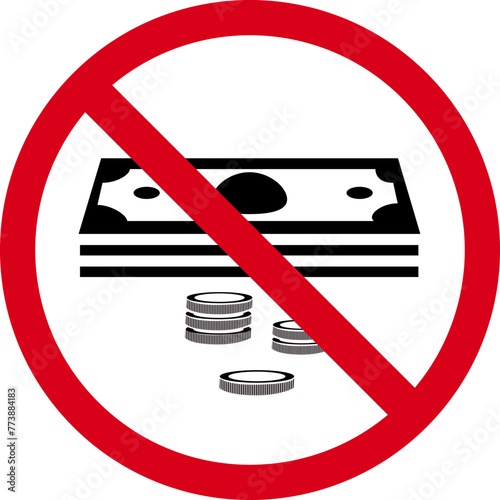 No cash sign on white background, please no banknotes or coins vector icon, we do not use paper money