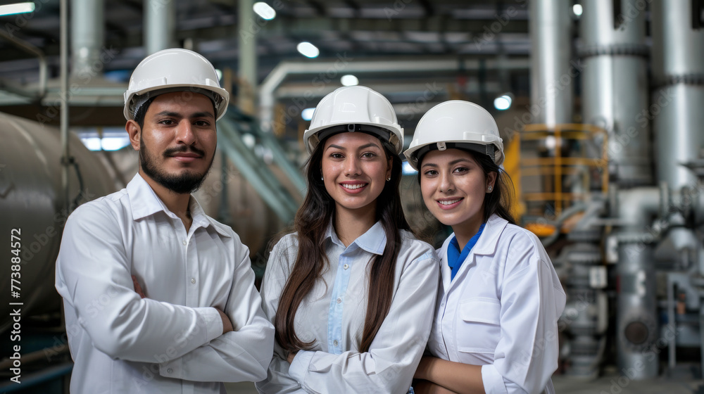 young Latinx engineer team wearing a hard hat young Latinx engineer team wearing a hard hat