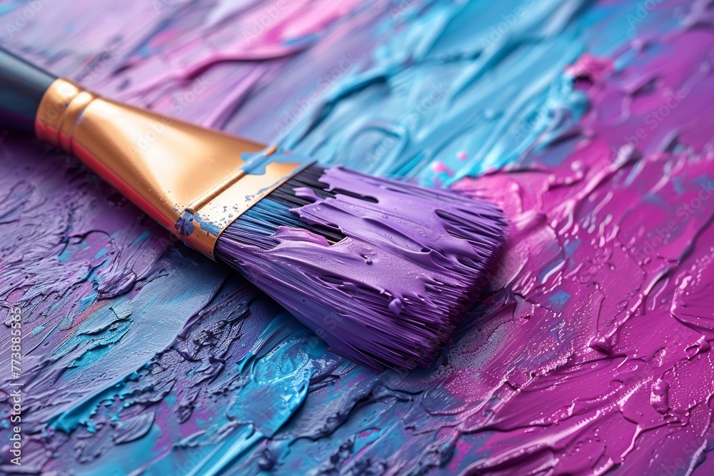 Fototapeta premium A colorful palette accompanies the paintbrush, bringing creativity to vibrant oil paintings
