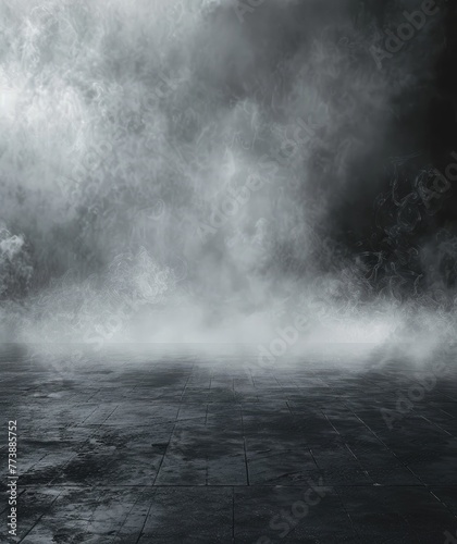 Abstract image of a dark room with concrete floors
