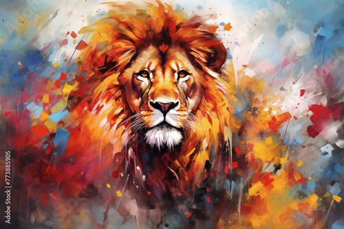 abstract artistic background with a lion  in oil paint type design