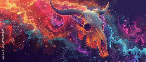 Celestial Bull Skull in Cosmic Nebula