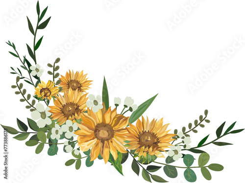 Sunflower frame illustration on transparent background.
