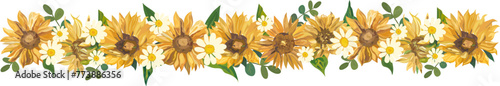 Sunflower line border illustration on transparent background.
