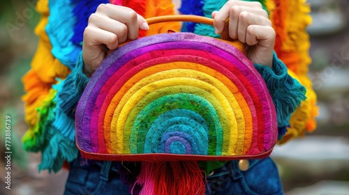 Kids create vibrant rainbow clutches, crafting them from colorful felt or fabric.