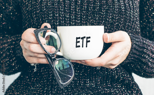 ETF text with business woman
