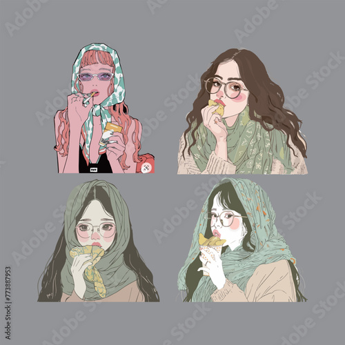 Various postures of characters in daily life, from relaxed resting states to active moments of movement