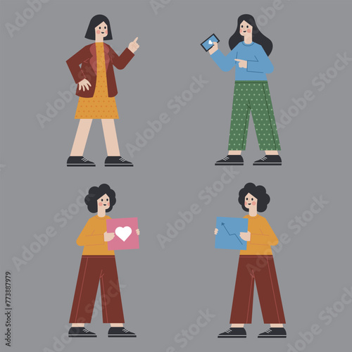 Various postures of characters in daily life, from relaxed resting states to active moments of movement