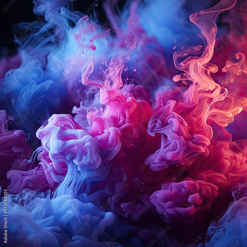 cloudy smoke, like candle, smell, wider upwards, blue purple and pink colors, on dark purple background