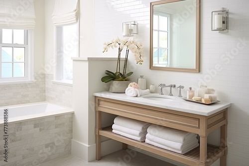 Seaside Serenity: Coastal Bathroom With Fresh Clean White Tiles and Sea-Inspired Accents