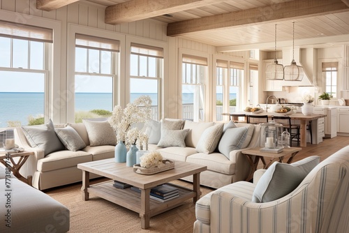 Seaside Charm: Coastal Cottage Living Room Ideas with Comfortable Seating and Soft Color Palette © Michael