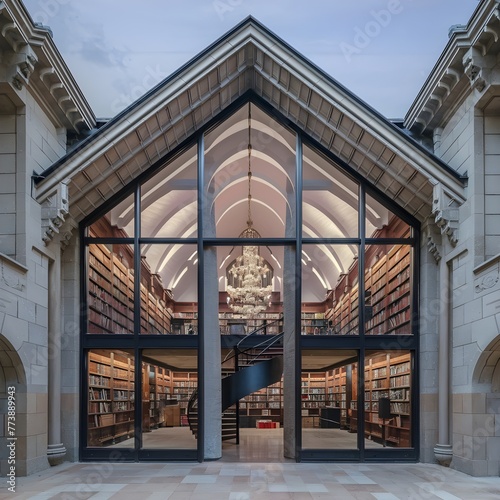 view of a library designed by an achitect on one floor photo