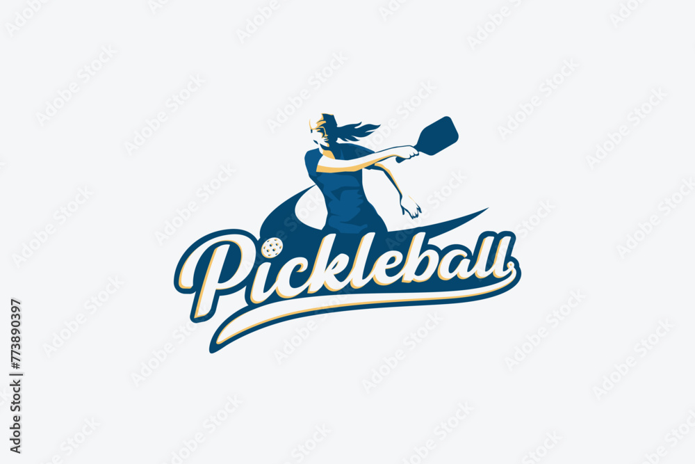 pickleball logo with a combination of a female pickleball player ...