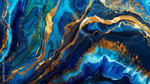 ART. Natural Luxury. Style incorporates swirls of marble or ripples of agate. A beautiful blue paint color atop gold powder.