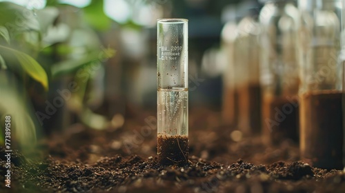 Microplastics in soil a test tube with soil sample - soil contaminated with mineral microplastics photo