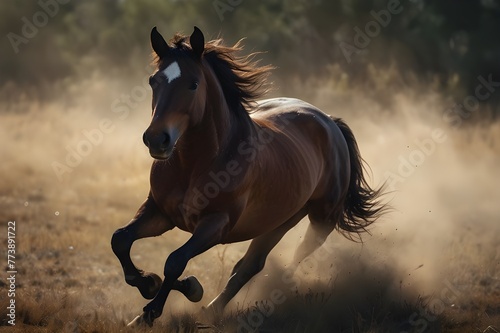 Wild Horse Sprinting in the Field - Untamed Spirit - Dusty Trail Blaze - Generative AI © zahid