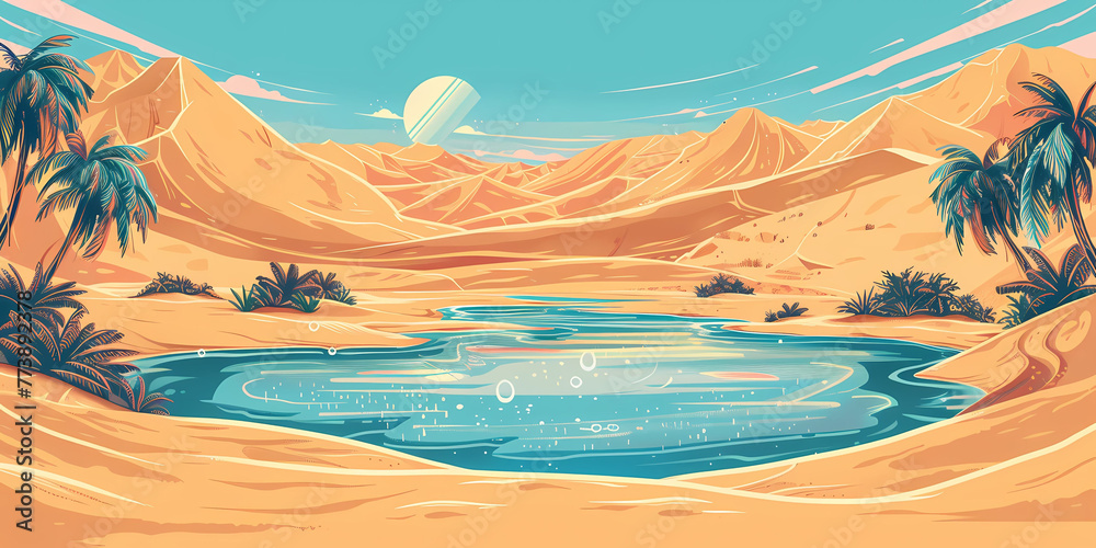 Desert Mirage Oasis Illustration