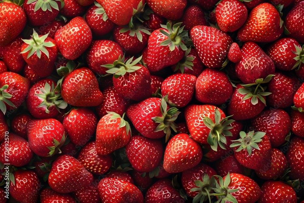 Delicious fresh red strawberries, background image, top view Delicious fresh red strawberries, background image, top view
