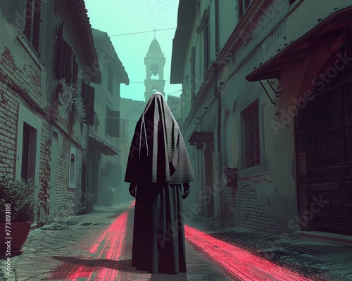 Delve into the surreal as a nuns pixelated avatar embarks on a quest of selfdiscovery and spiritual awakening  3DCG