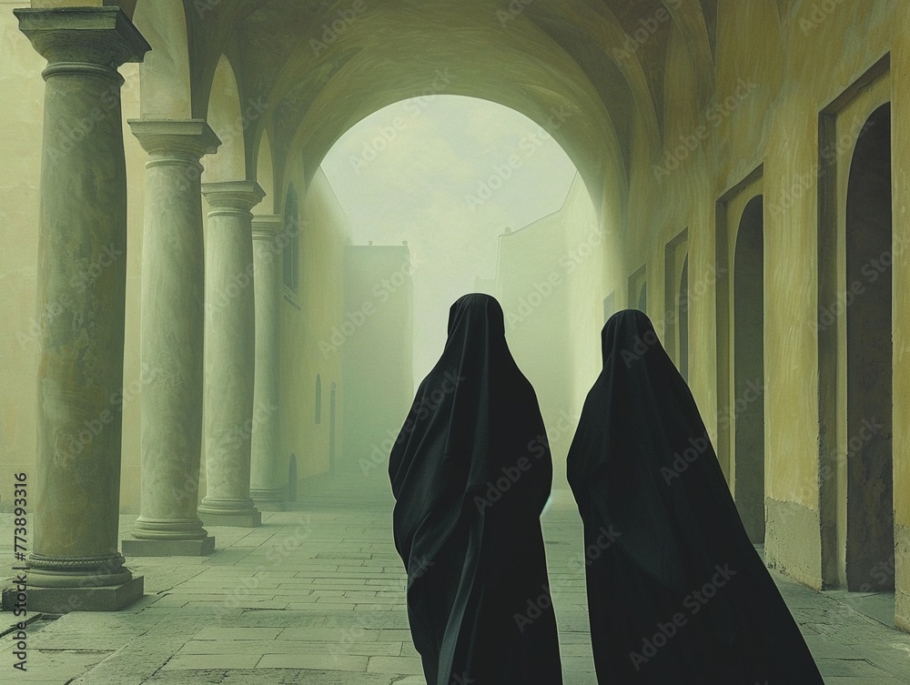 Explore the intersection of tradition and innovation as a nuns journey through the digital world reflects the timeless quest for meaning and purpose, no contrast Explore the intersection of tradition and innovation as a nuns journey through the digital world reflects the timeless quest for meaning and purpose, no contrast