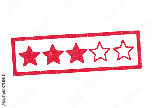 Vector illustration of three stars rating in red ink stamp
