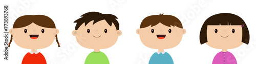 Baby girl boy set. Child icon. Funny kid head. Cute cartoon kawaii funny character. Smiling face. Brown hair. Decoration for invitation, greeting card, poster print Flat design White background Vector