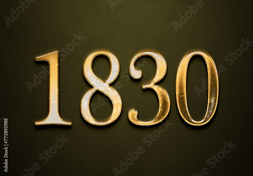 Old gold effect of 1830 number with 3D glossy style Mockup.	