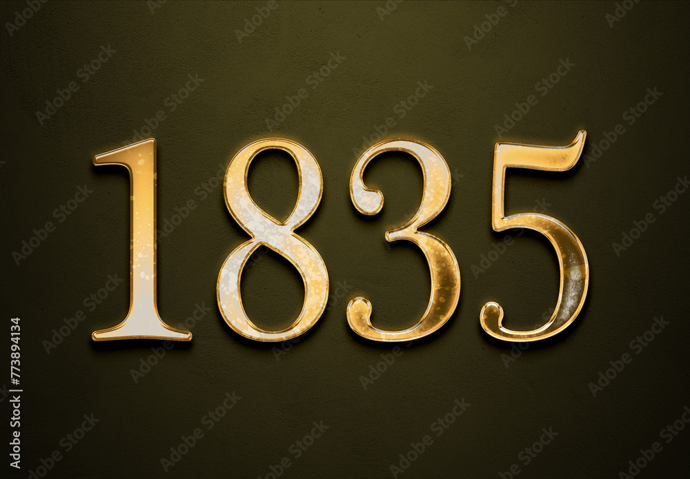 Old gold effect of 1835 number with 3D glossy style Mockup. Old gold effect of 1835 number with 3D glossy style Mockup.