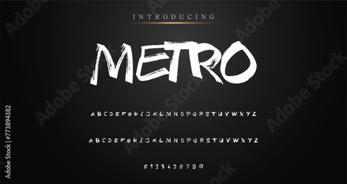 Lettering font isolated on background. Texture alphabet in street art and graffiti style. Grunge and dirty effect. Vector brush letters.