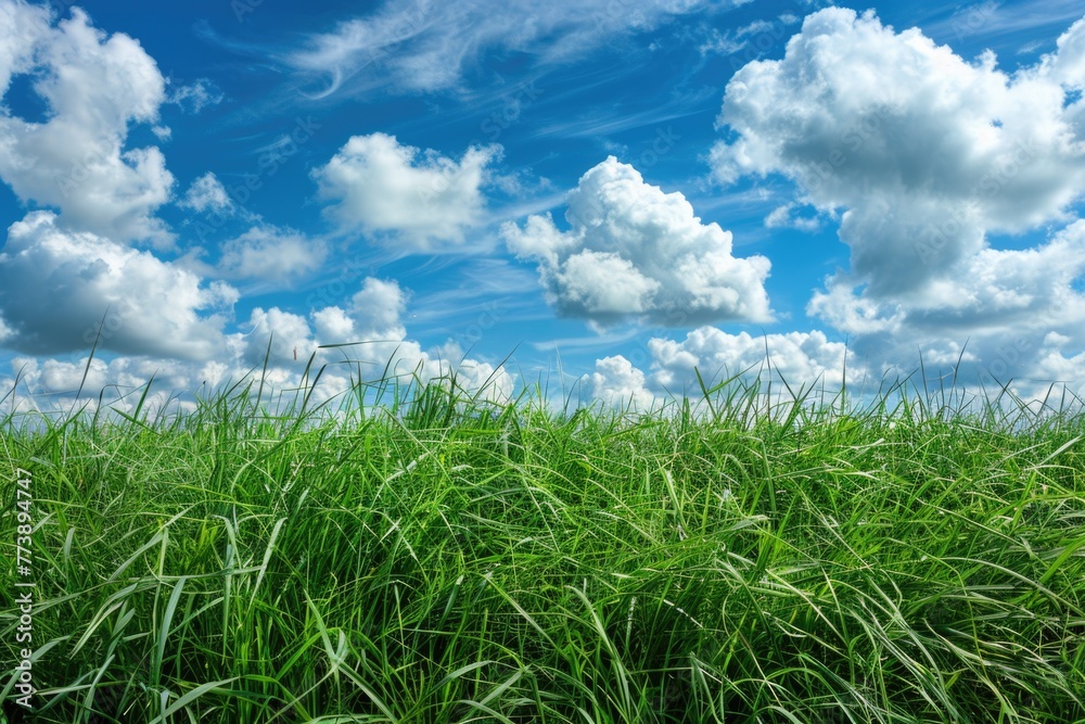 Grass Sky. Beautiful Green Grass Field Under Blue Sky with White Clouds Grass Sky. Beautiful Green Grass Field Under Blue Sky with White Clouds