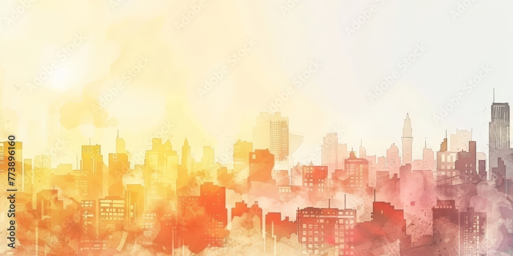 Abstract hot summer cityscape. Illustration of urban heat during a heatwave. Concept of climate change and high temperatures