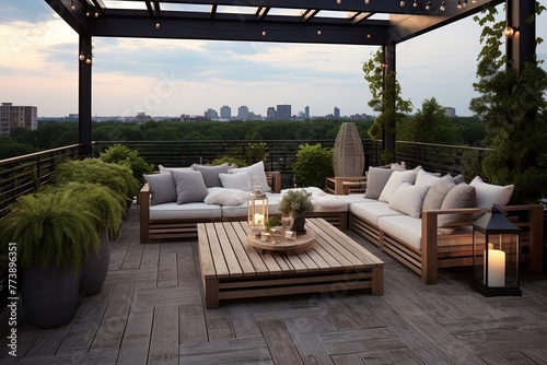 Modern Chic: Contemporary Style Rooftop Patio with Sleek Furniture Designs