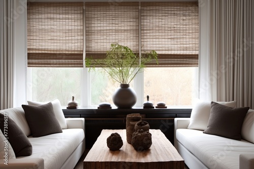 Bamboo Bliss: Eco-Friendly Natural Light Control in Contemporary Zen Living Room Ideas photo