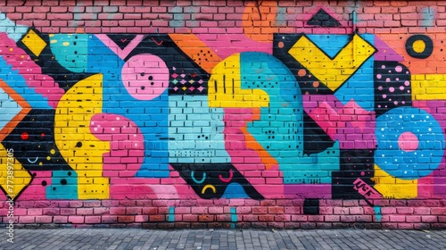 Graffiti Map Wall Art: A vintage-inspired urban scene showcasing colorful graffiti on an old brick wall, blending grunge texture with city patterns