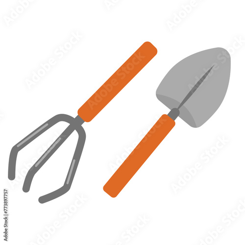garden tools. Clip art, shovel, rake. loosening, digging, cleaning on the farm