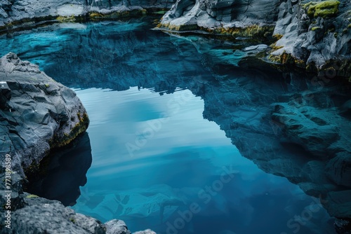 Water On Rocks. Cold Crystal Stream Among Icelandic Rocks
