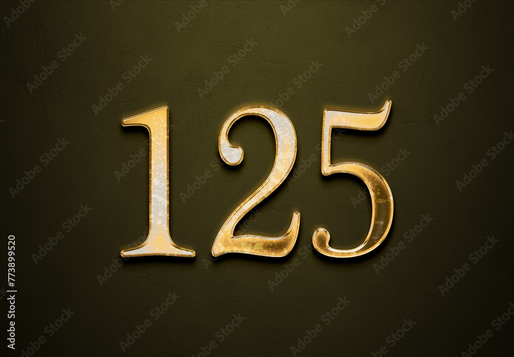 Old gold effect of 125 number with 3D glossy style Mockup. Old gold effect of 125 number with 3D glossy style Mockup.
