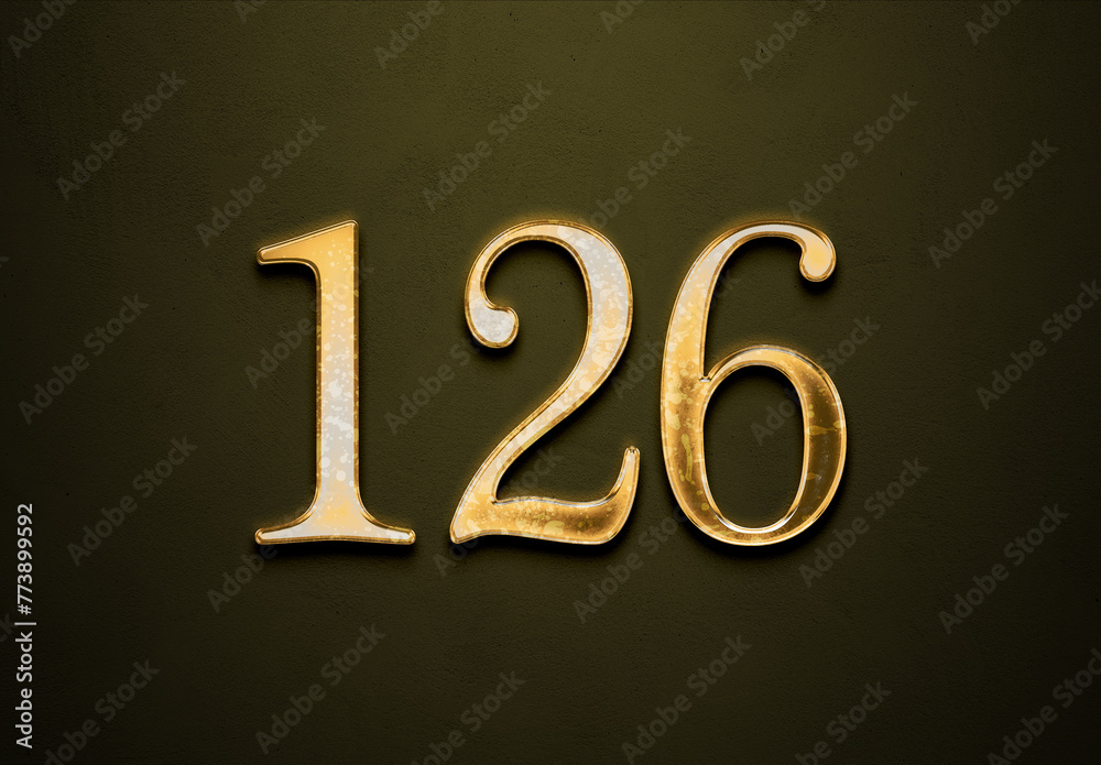 Old gold effect of 126 number with 3D glossy style Mockup. Old gold effect of 126 number with 3D glossy style Mockup.