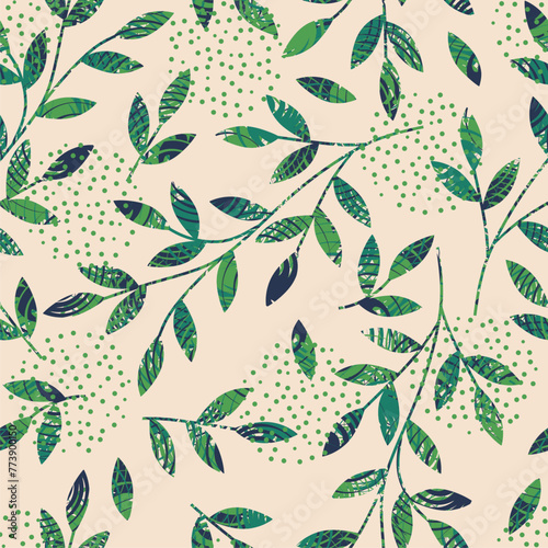 Seamless pattern with green leaves sketch. For wrapping paper. Ideal for wallpaper, surface textures, textiles.