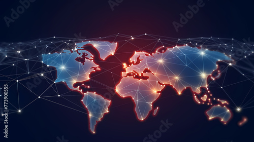 Internet connection world map polygonal graphic background with connecting lines