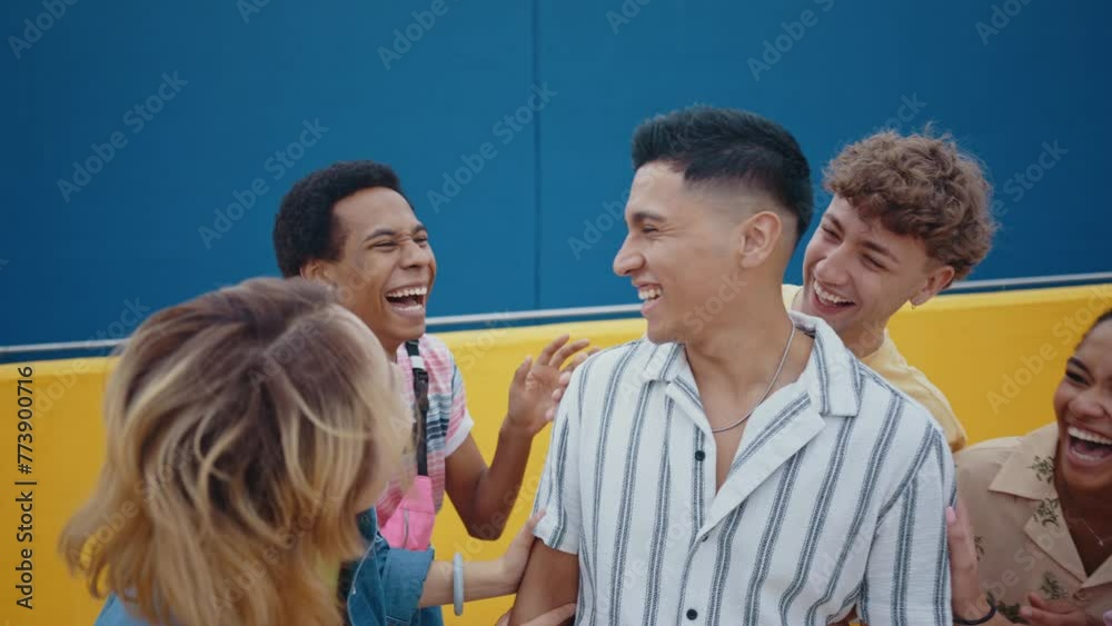 Multicultural group of teenager spending time outdoor. Multiethnic Generation z teens having fun together. Concepts about friendship and social gathering. Multicultural group of teenager spending time outdoor. Multiethnic Generation z teens having fun together. Concepts about friendship and social gathering.