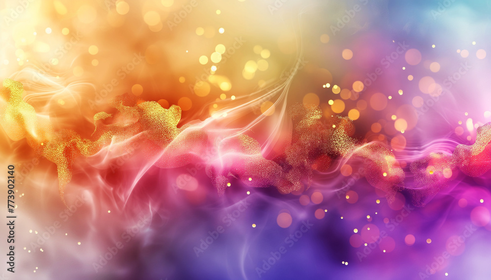 An abstract colorful cloud with golden glitz An abstract colorful cloud with golden glitz