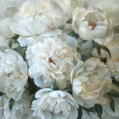 Flower Power White Peonies in Full Bloom Generative AI © Bipul Kumar