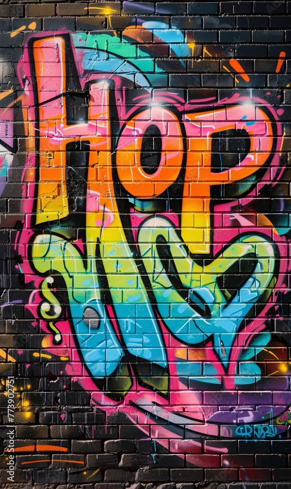 Obraz premium Hop to It Colorful Graffiti Artwork Featuring Hipster Culture Generative AI